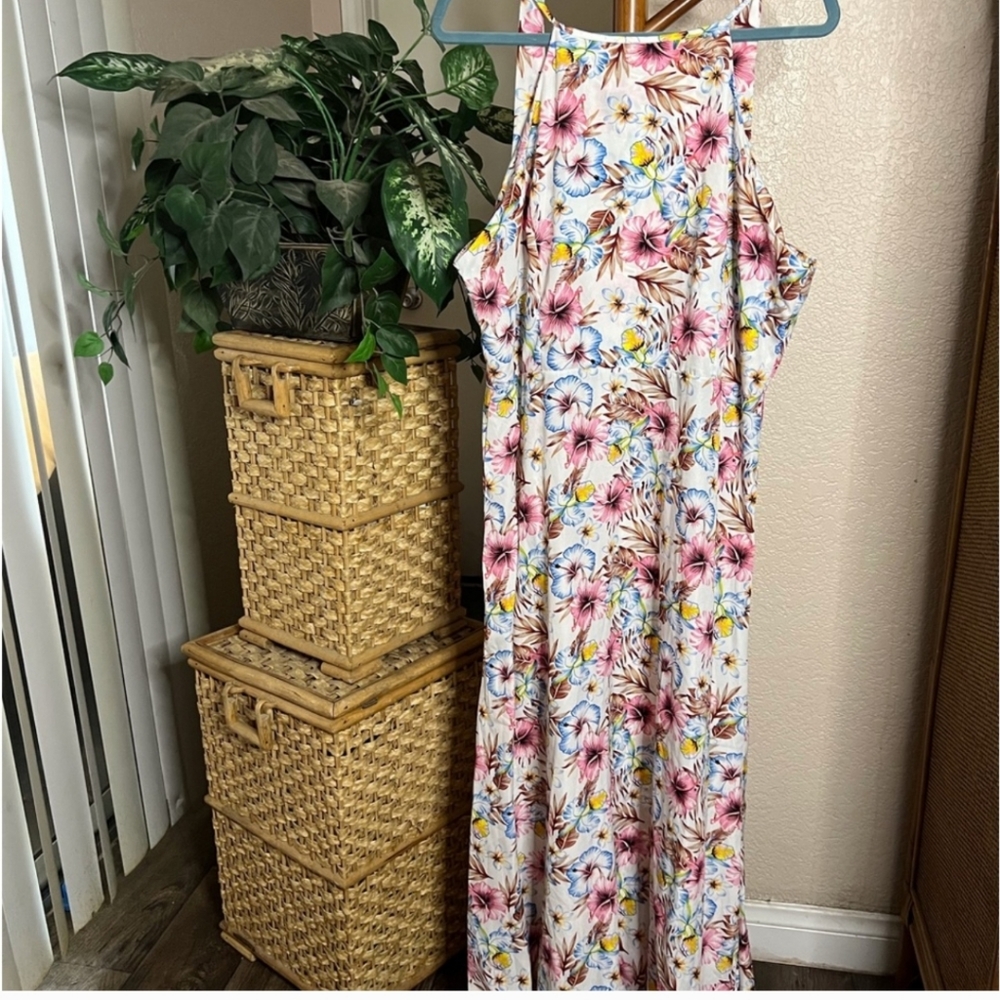 ANSELF colorful Floral print sleeveless Midi Dress
